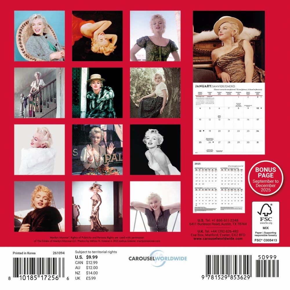 Marilyn Monroe Black and White 2026 Mini Wall Calendar First Alternate Image