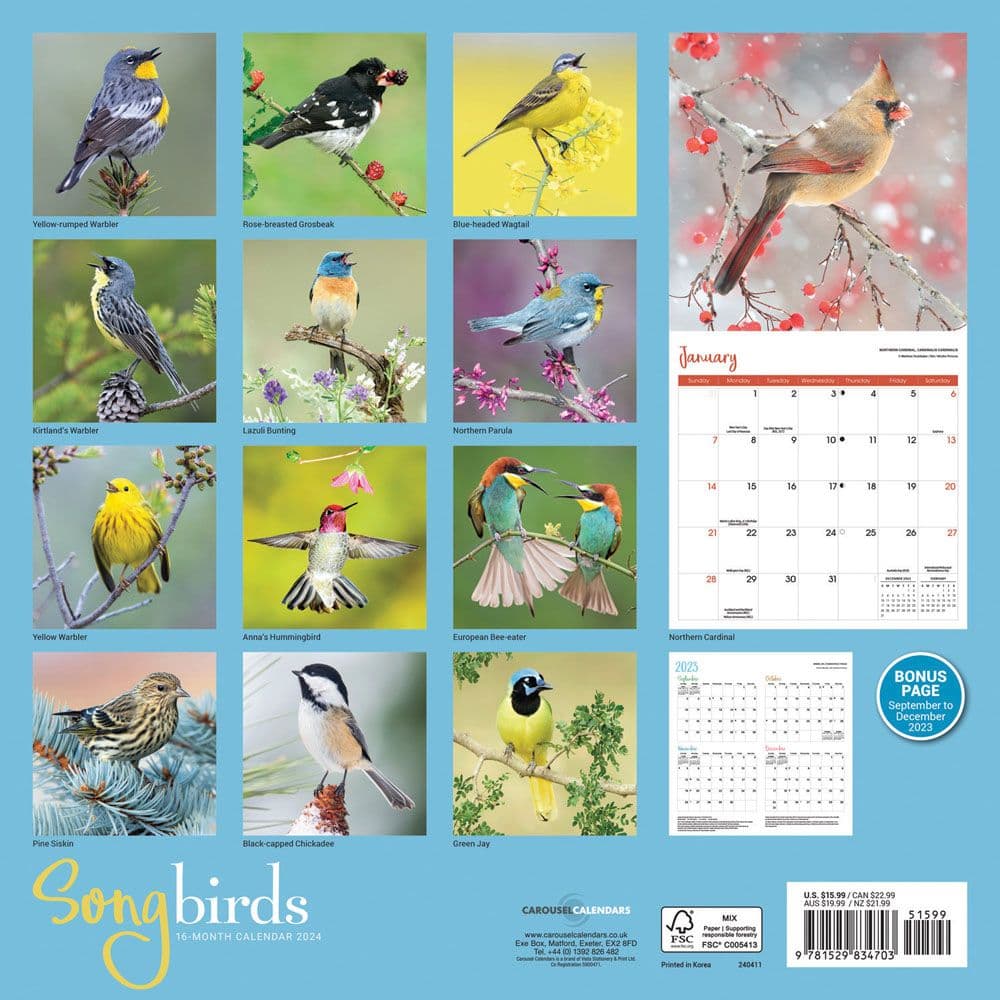 Songbirds 2024 Wall Calendar