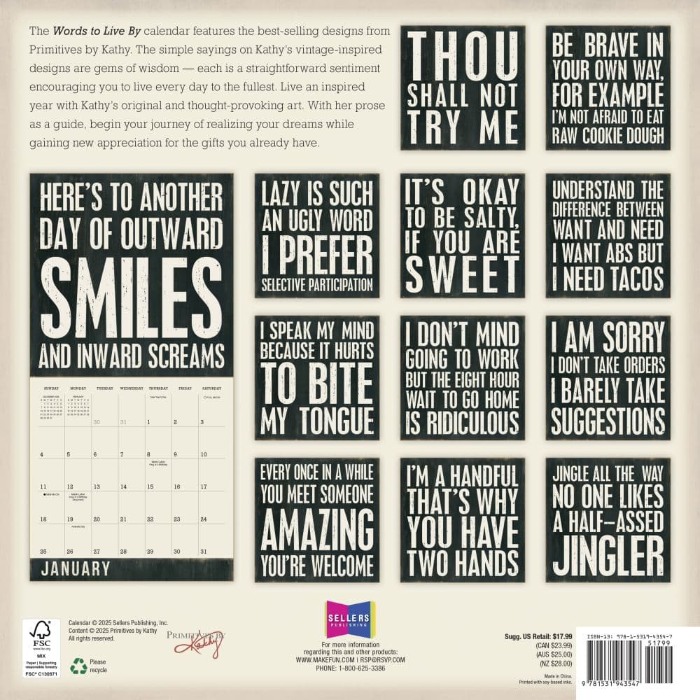 Words to Live By 2026 Wall Calendar First Alternate Image