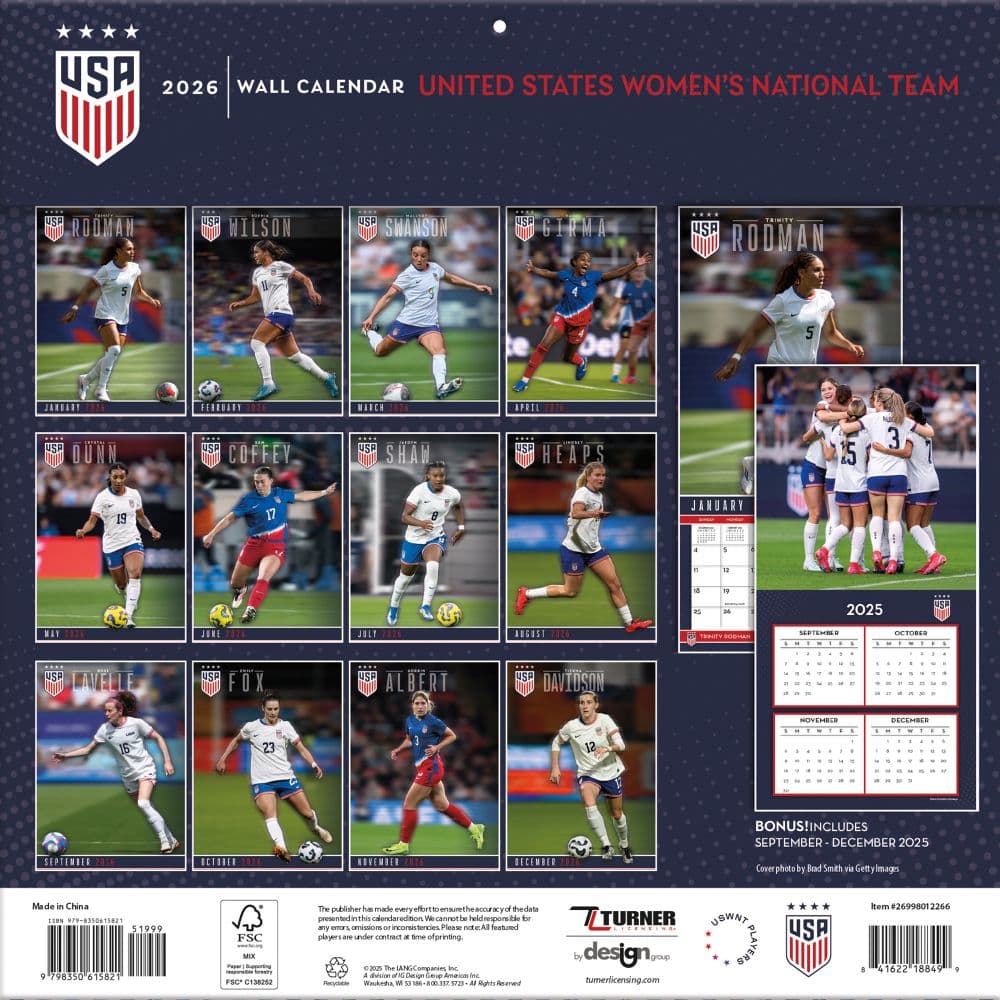 US Women&#39;s Soccer Team 2026 Wall Calendar First Alternate Image