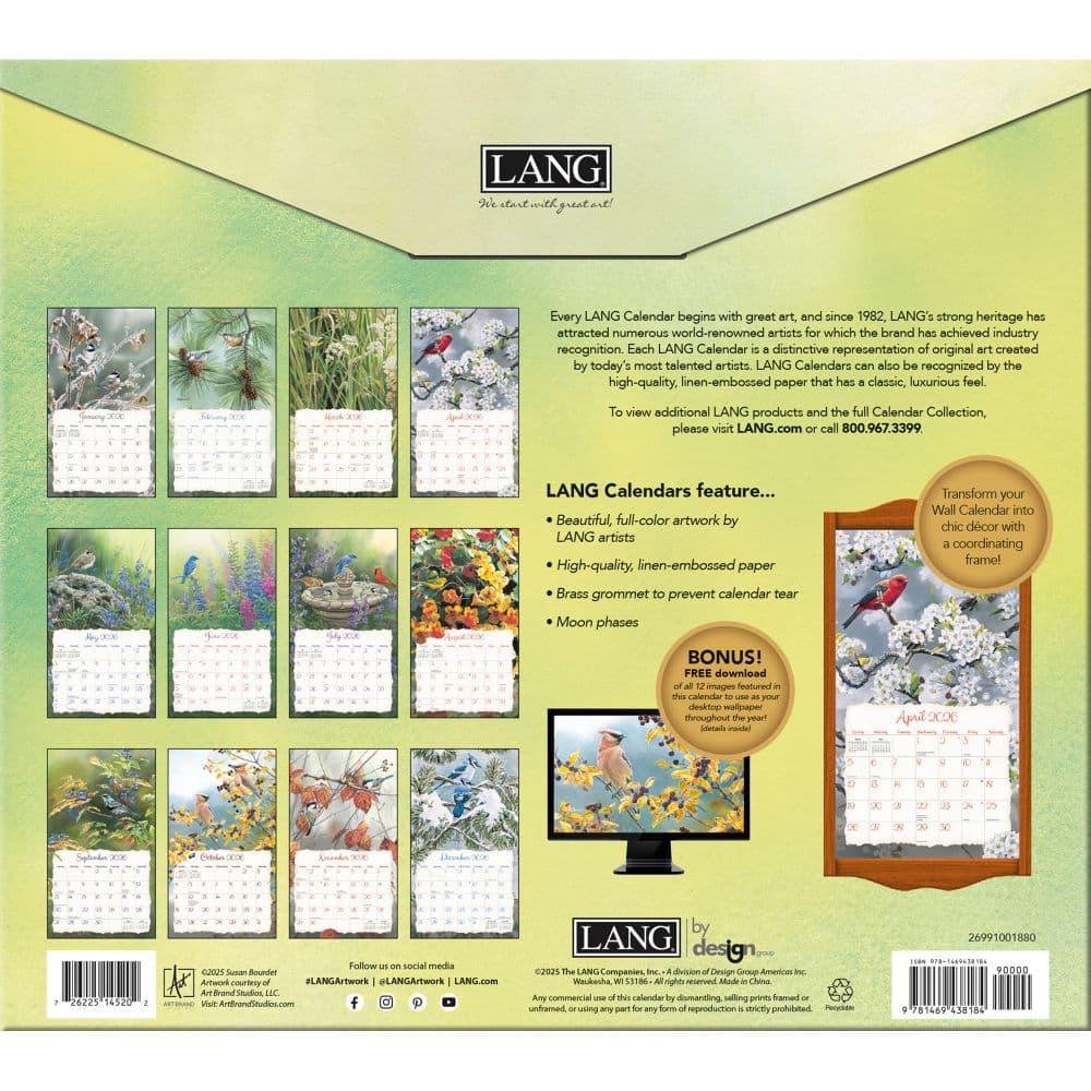 Songbirds 2026 Wall Calendar by Susan Bourdet_ALT2