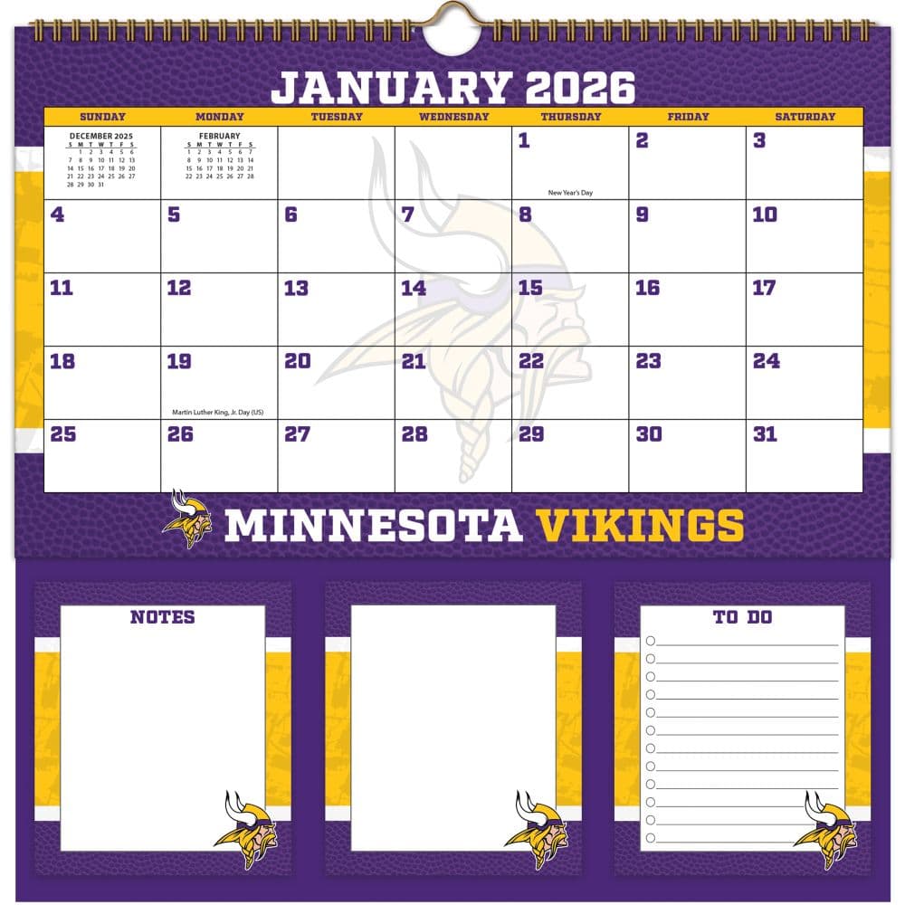 image NFL Minnesota Vikings 2026 Memomate Spiral Wall Calendar
