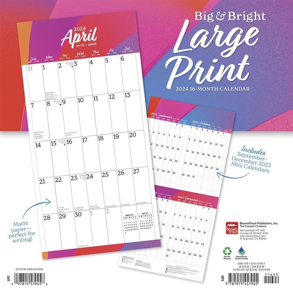 Big & Bright Large Print 2024 Wall Calendar - Calendars.com