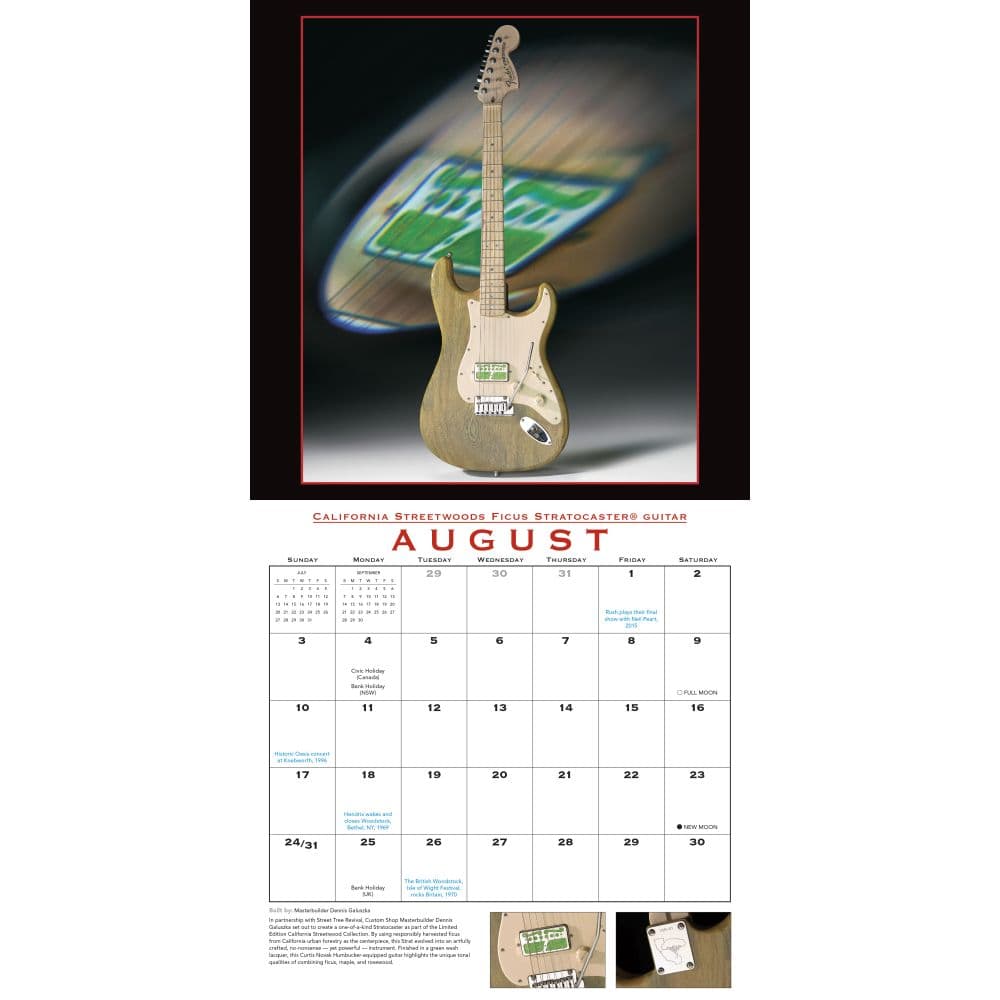 Fender Custom Shop Guitar 2025 Wall Calendar