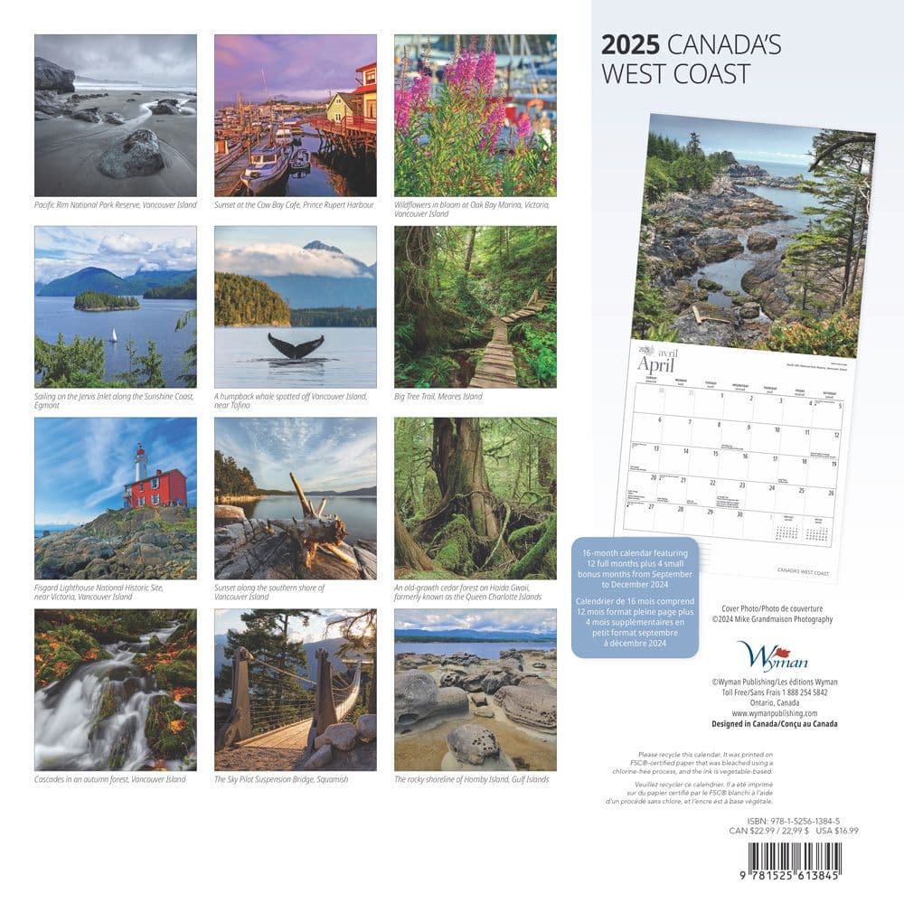 Canada West Coast 2025 Wall Calendar back cover image