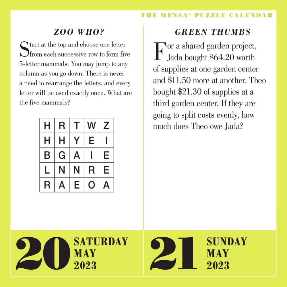 Mensa Brain Puzzlers 2023 Desk Calendar - Calendars.com