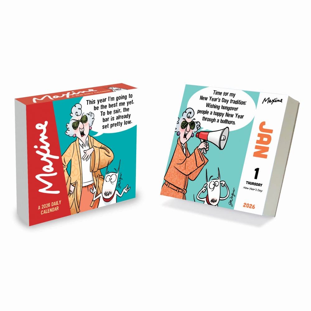 Maxine 2026 Desk Calendar Front of box and interior