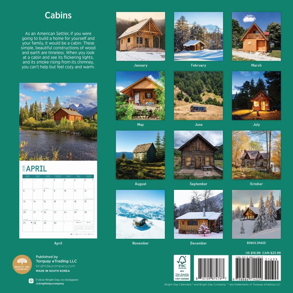 Winter Cabin 2025 Calendars For Sale Free Shipping 