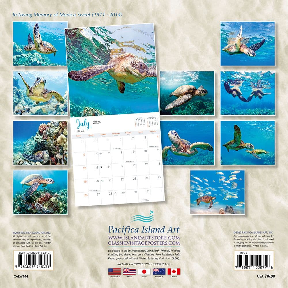 Hawaiian Sea Turtles 2026 Wall Calendar First Alternate Image