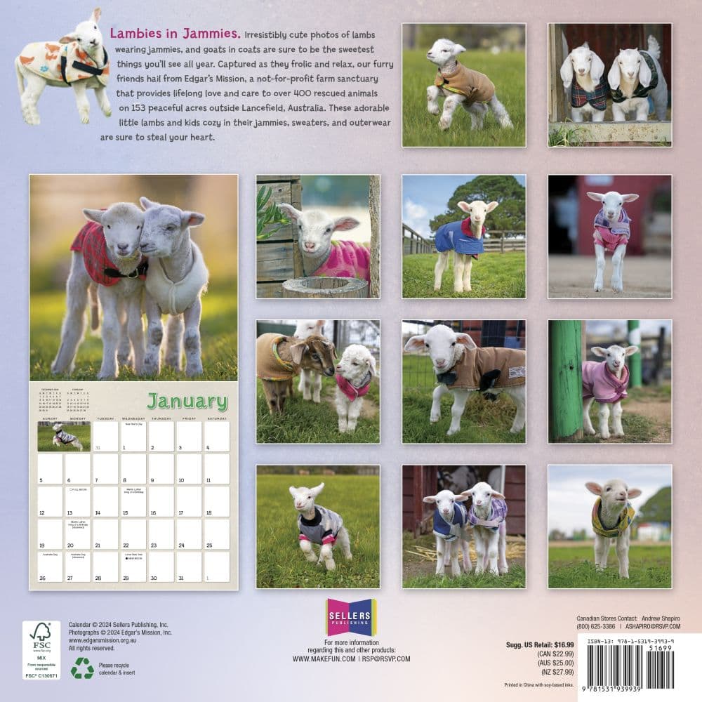 Lambies in Jammies 2025 Wall Calendar - Calendars.com