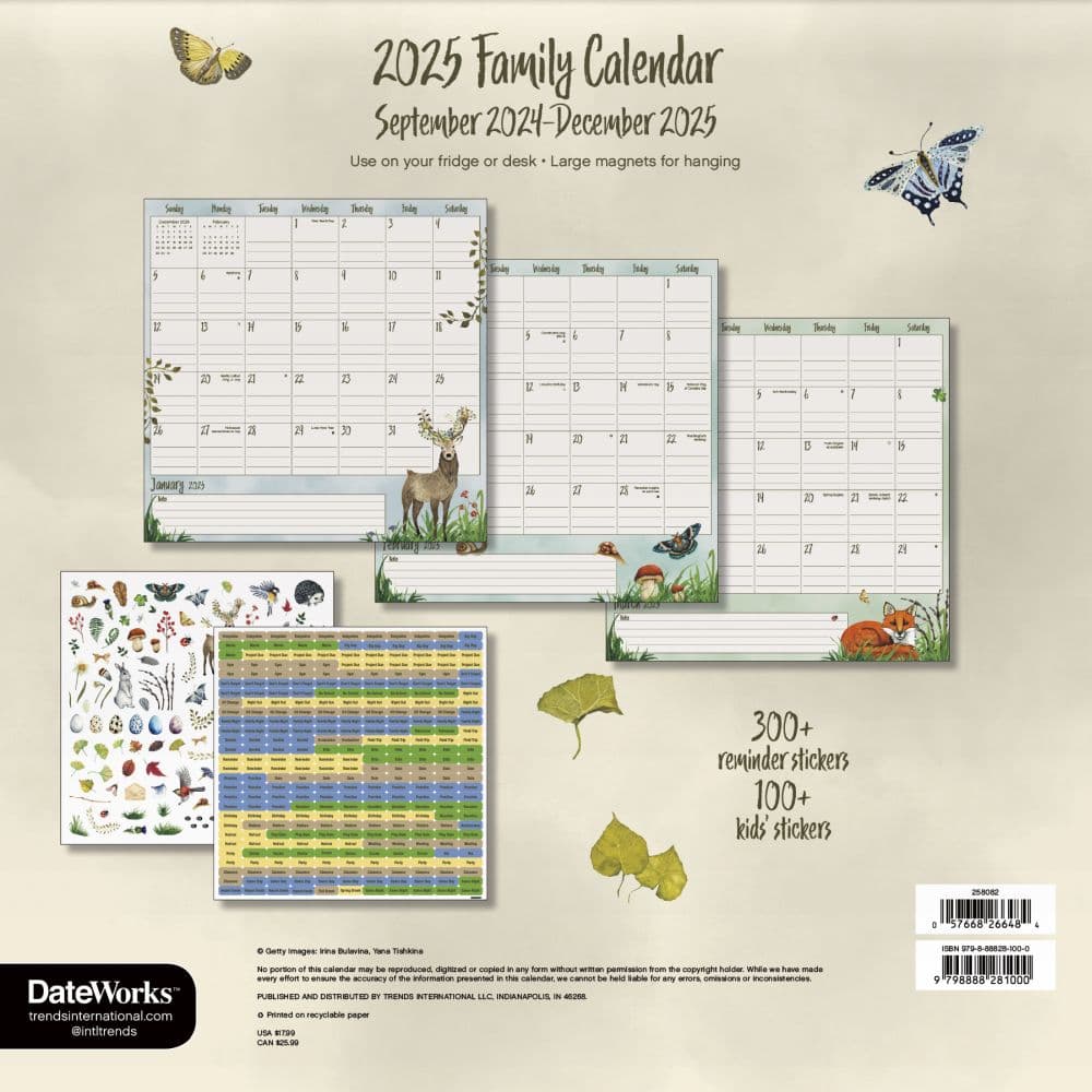 Animals Family 2025 Magnetic Wall Calendar Alt3