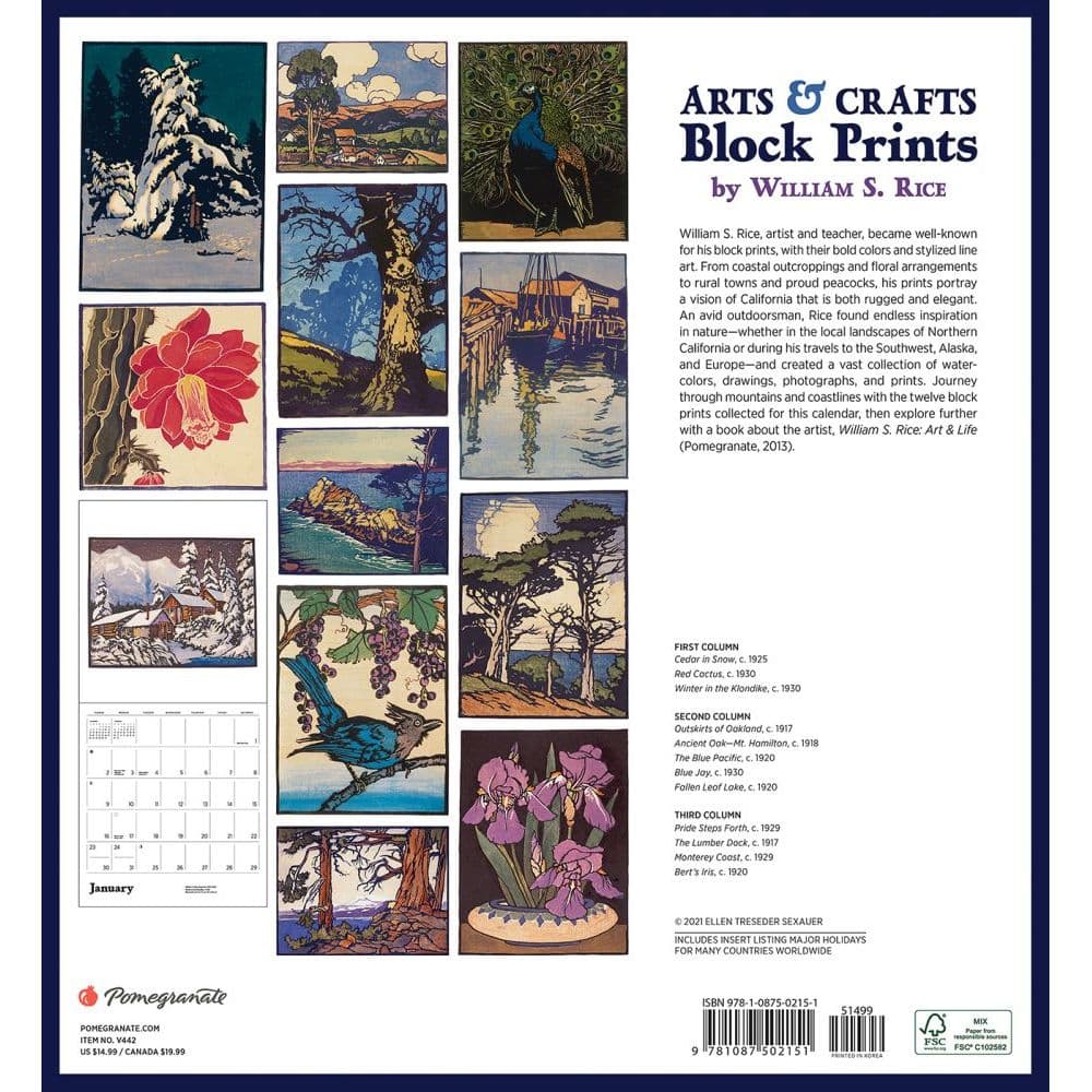 Rice Arts & Crafts 2022 Wall Calendar - Calendars.com