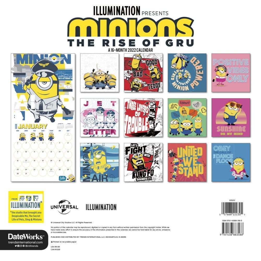 Calendrier Minion 2023 Minions 2 2022 Wall Calendar - Calendars.com