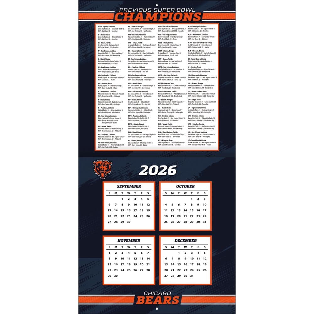 NFL Chicago Bears 2027 Wall Calendar Second Alternate Image