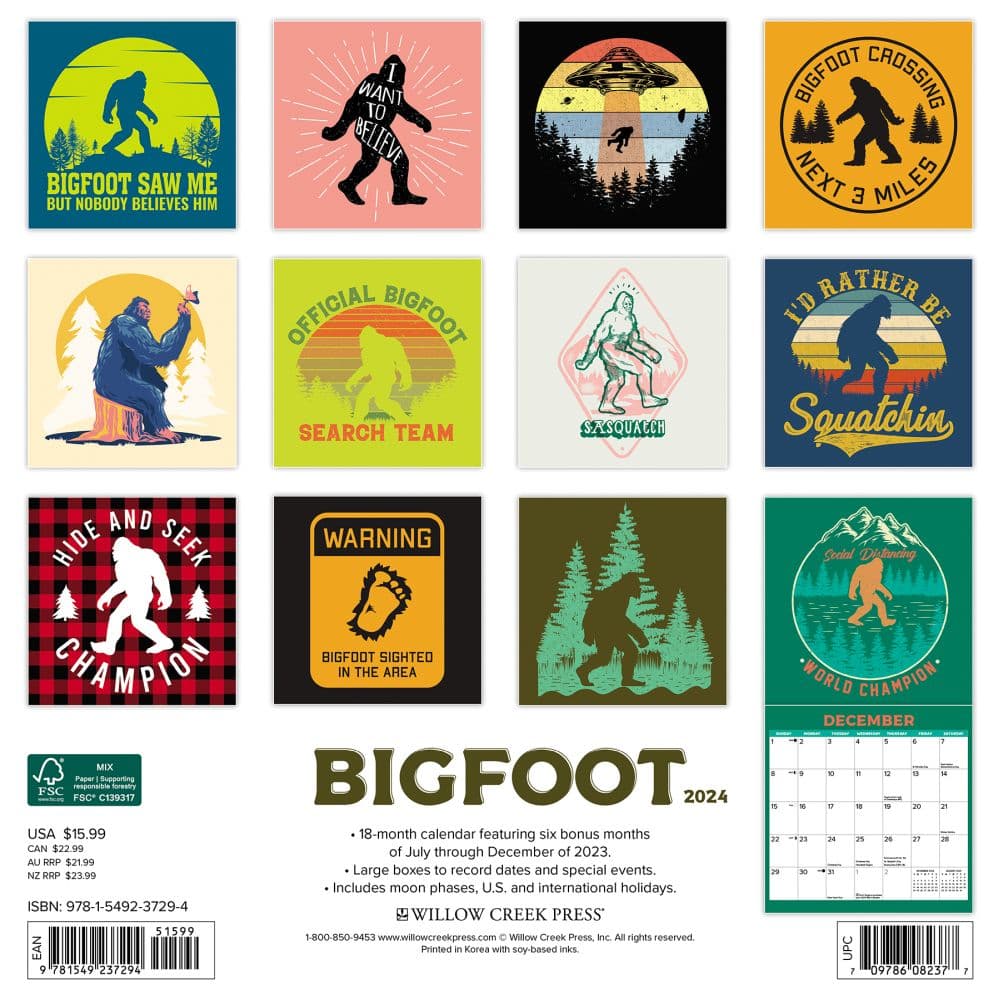 Bigfoot 2024 Wall Calendar