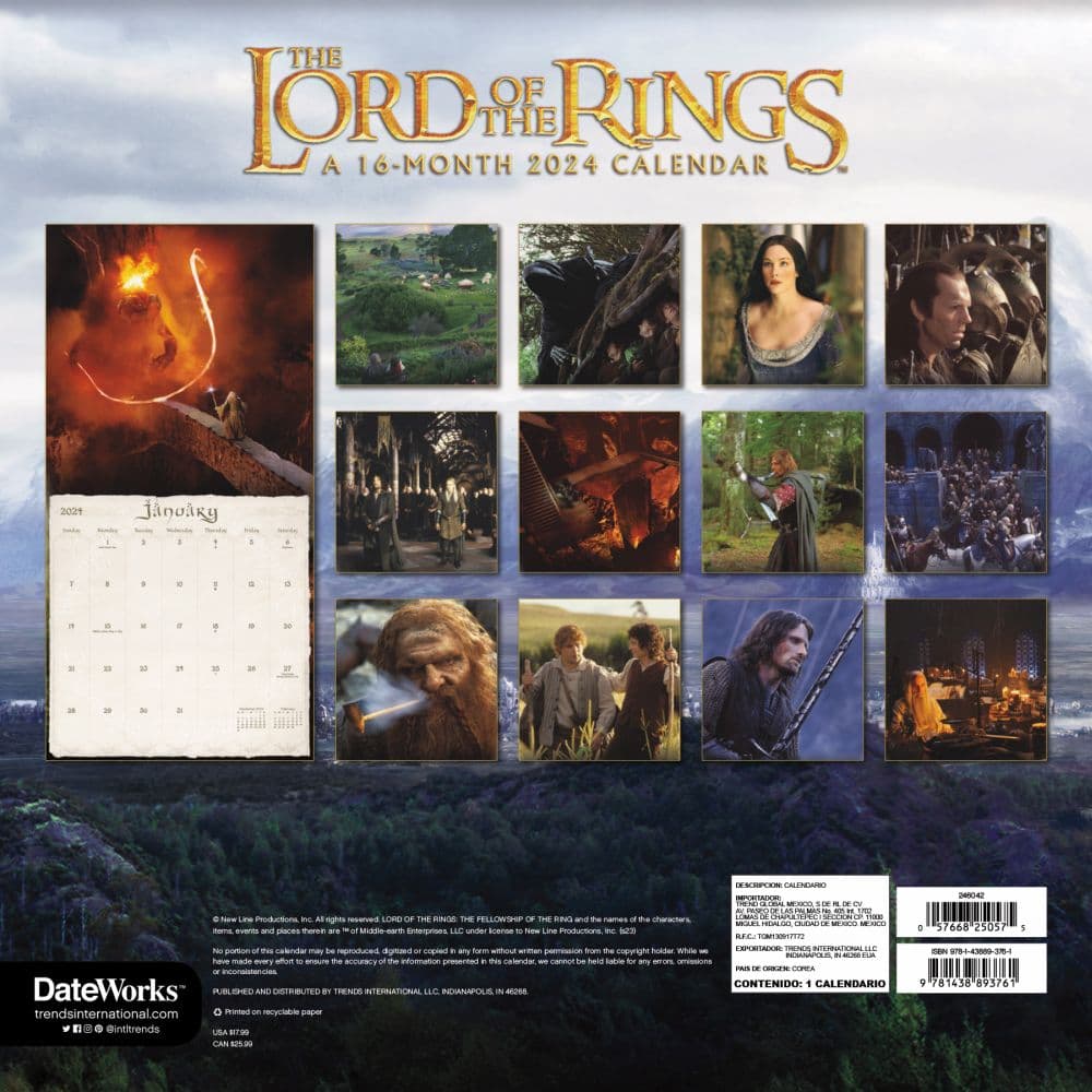 Lord of the Rings 2024 Wall Calendar