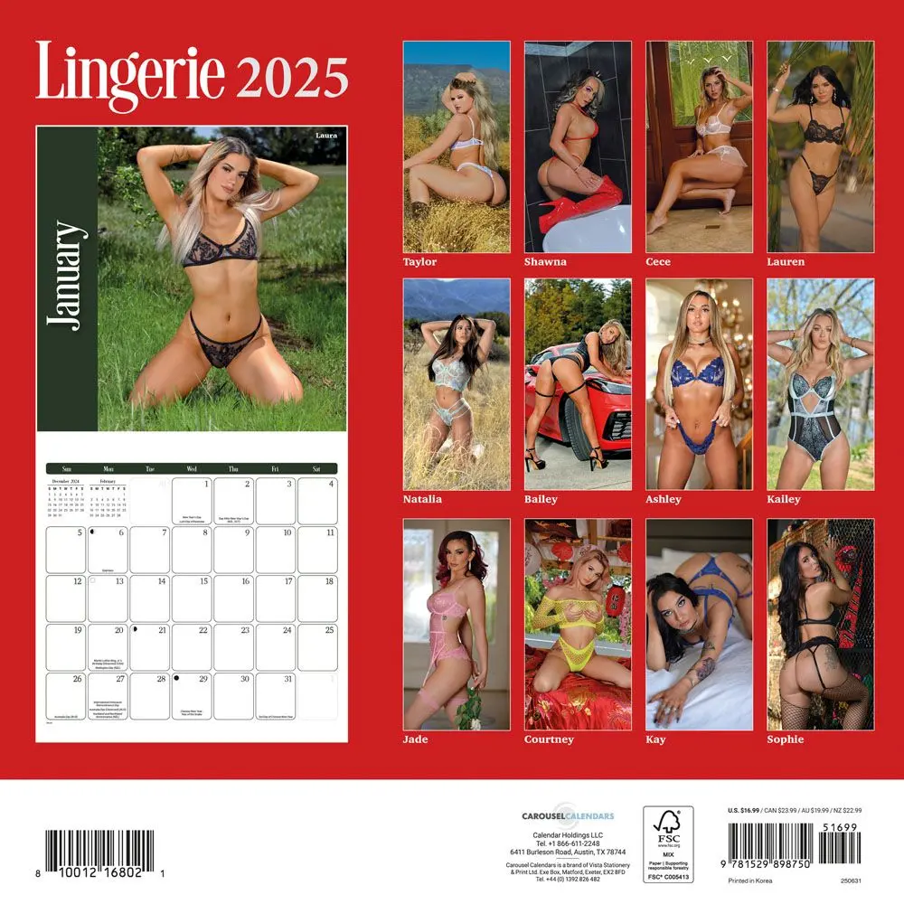 Lingerie 2025 Wall Calendar
