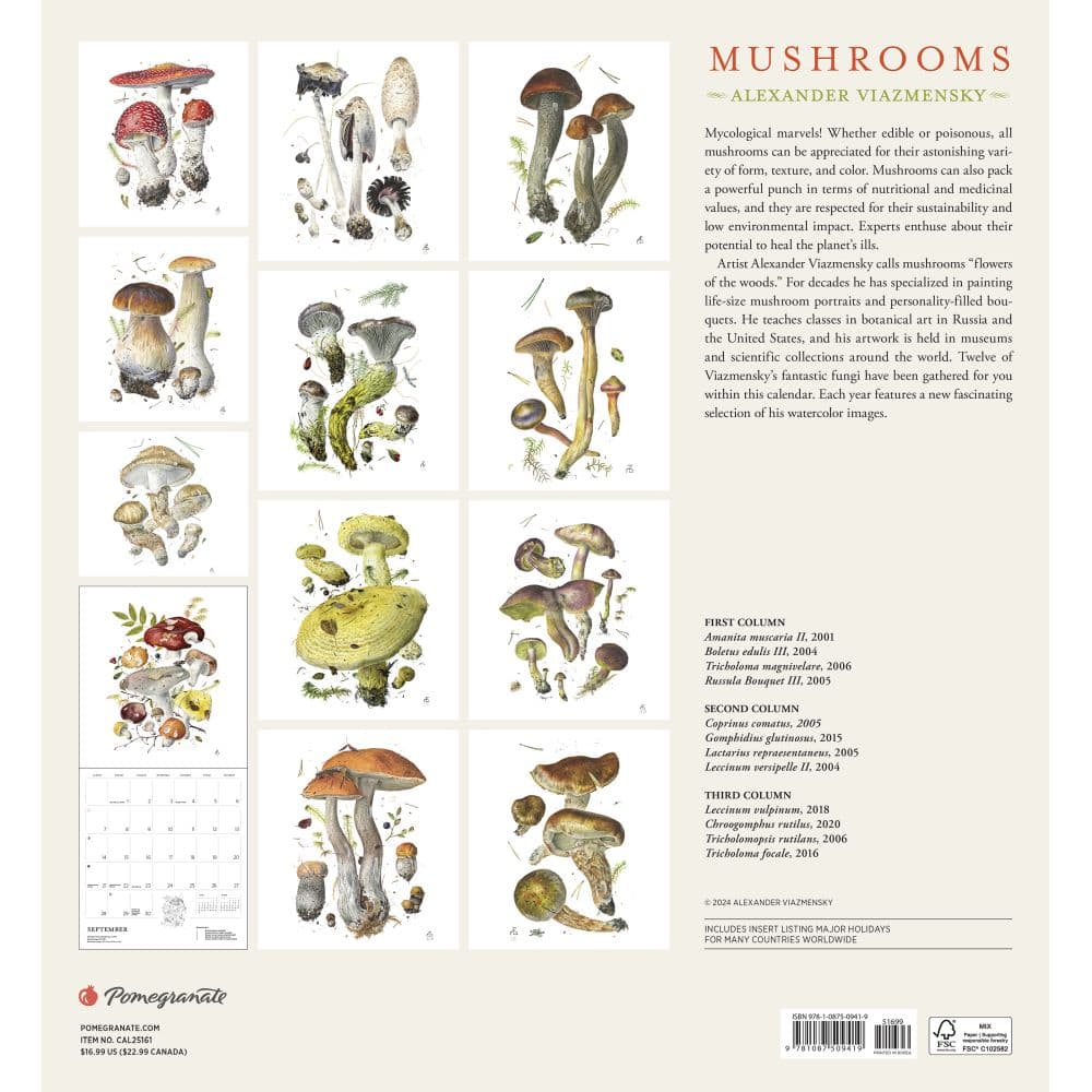 Mushrooms Viazmensky 2025 Wall Calendar First Alternate Image width="1000" height="1000"
