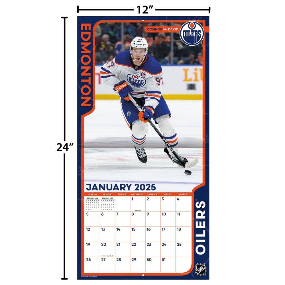 NHL Edmonton Oilers 2025 Wall Calendar size