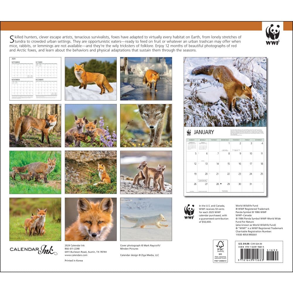 Foxes WWF 2025 Wall Calendar First Alternate Image width="1000" height="1000"