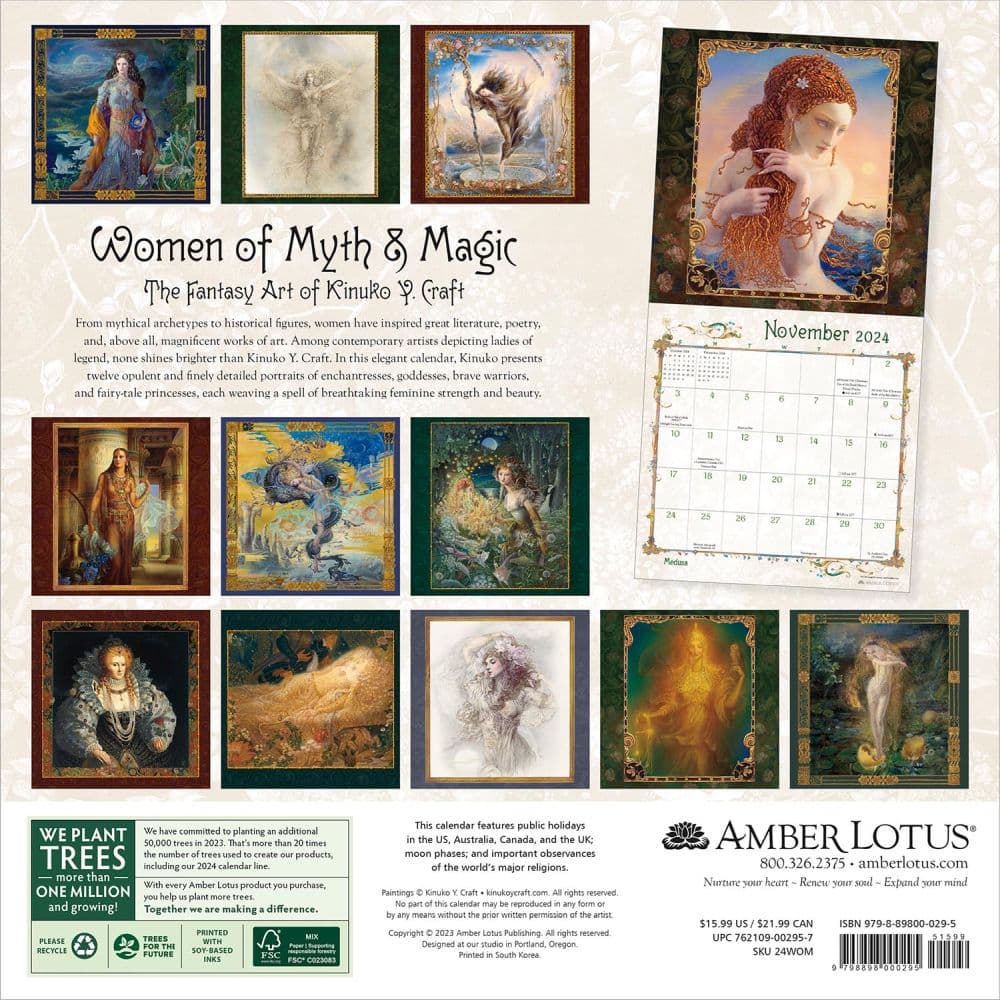 Women of Myth and Magic 2024 Wall Calendar back