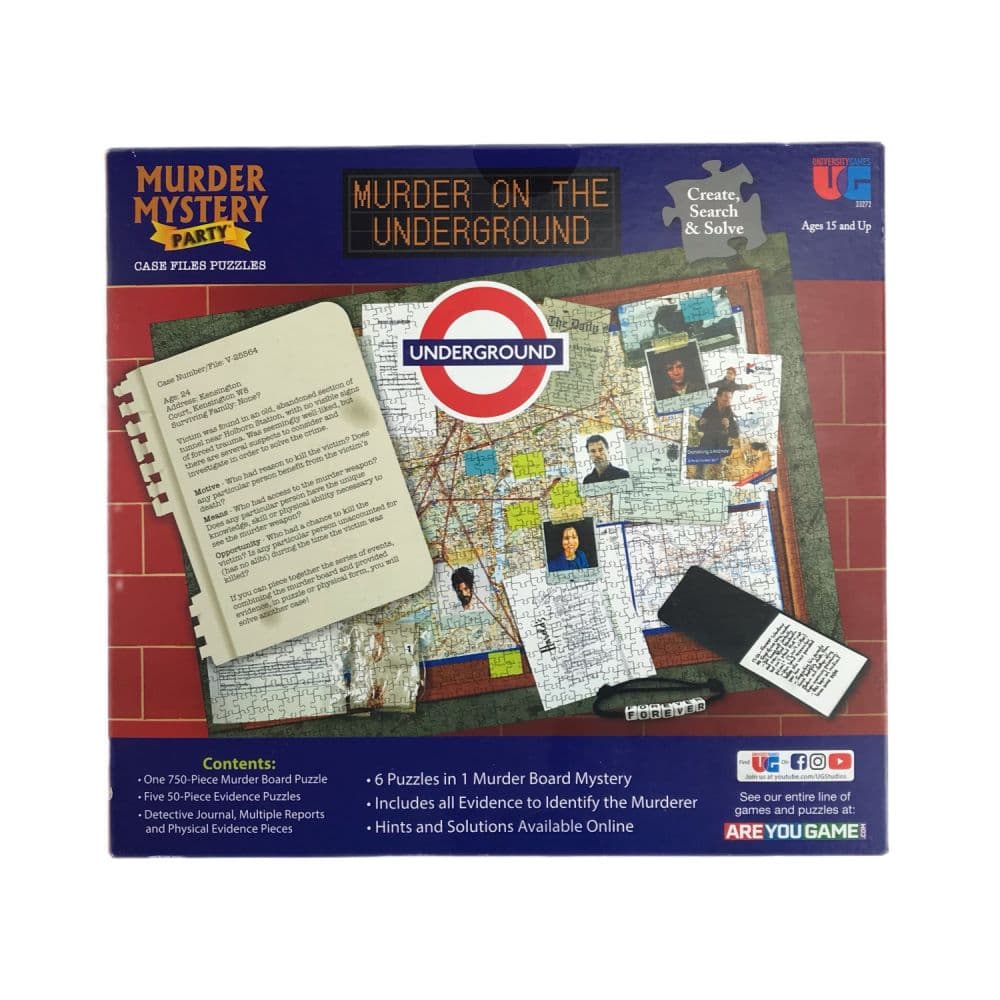 Murder Mystery Party Case Murder on the Underground Game Back                            of Box