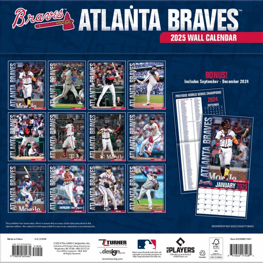 MLB Atlanta Braves 2025 Wall Calendar First Alternate Image