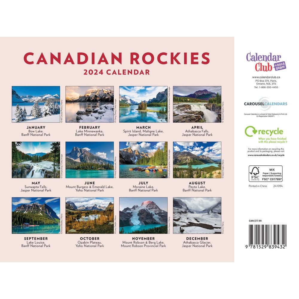 Canadian Rockies A4 2024 Wall Calendar