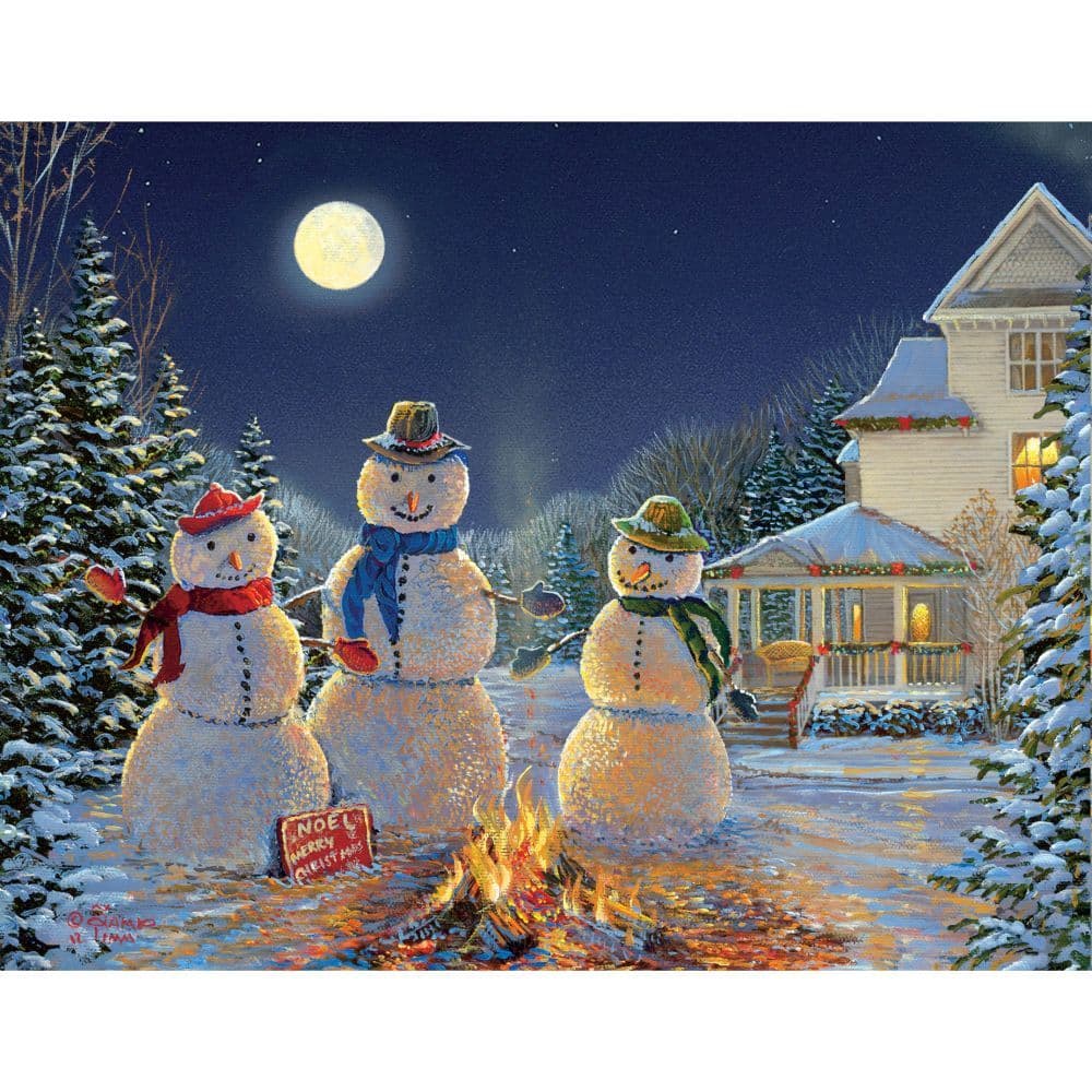 Moonlit Snowmen Boxed Christmas Cards (18 pack) w/ Decorative Box by SamTimm - Calendars.com