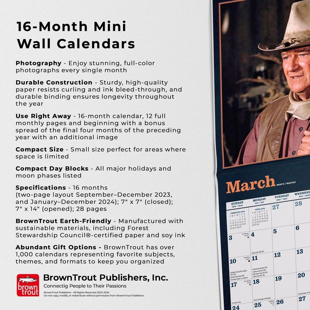 John Wayne 2024 Mini Wall Calendar Fourth Alternate Image width=&quot;1000&quot; height=&quot;1000&quot;