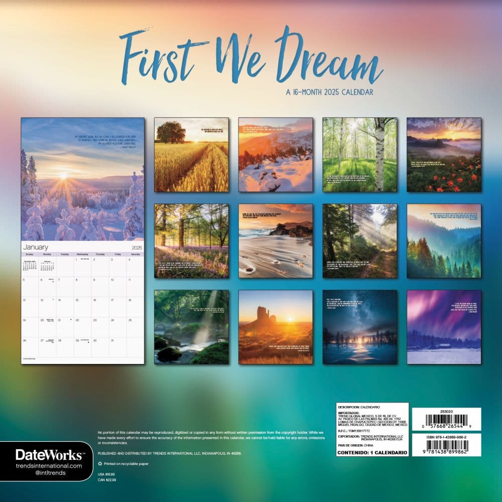 First We Dream 2025 Wall Calendar Alt1