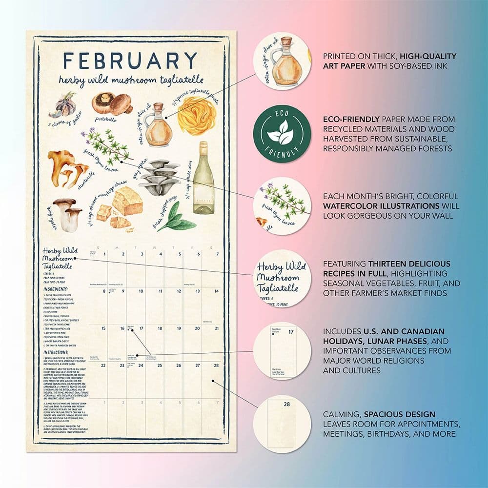 Farmers Market Illustrated Recipes 2026 Wall Calendar Second Alternate Image