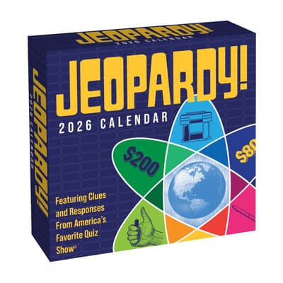 Jeopardy! 2026 Desk Calendar with daily trivia questions and answers