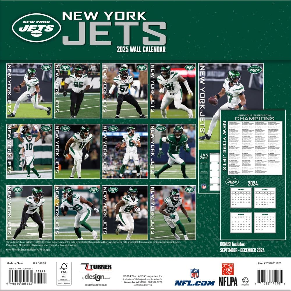 NFL New York Jets 2025 Wall Calendar First Alternate Image