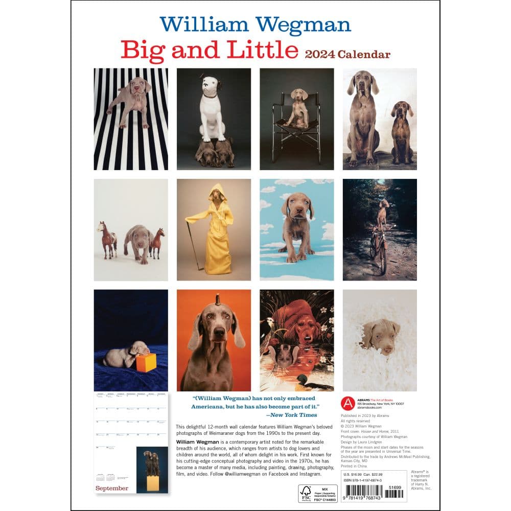 Wegman Mans Best Friend 2024 Wall Calendar Back