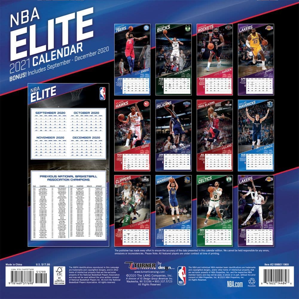 NBA Elite 2021 Wall Calendar