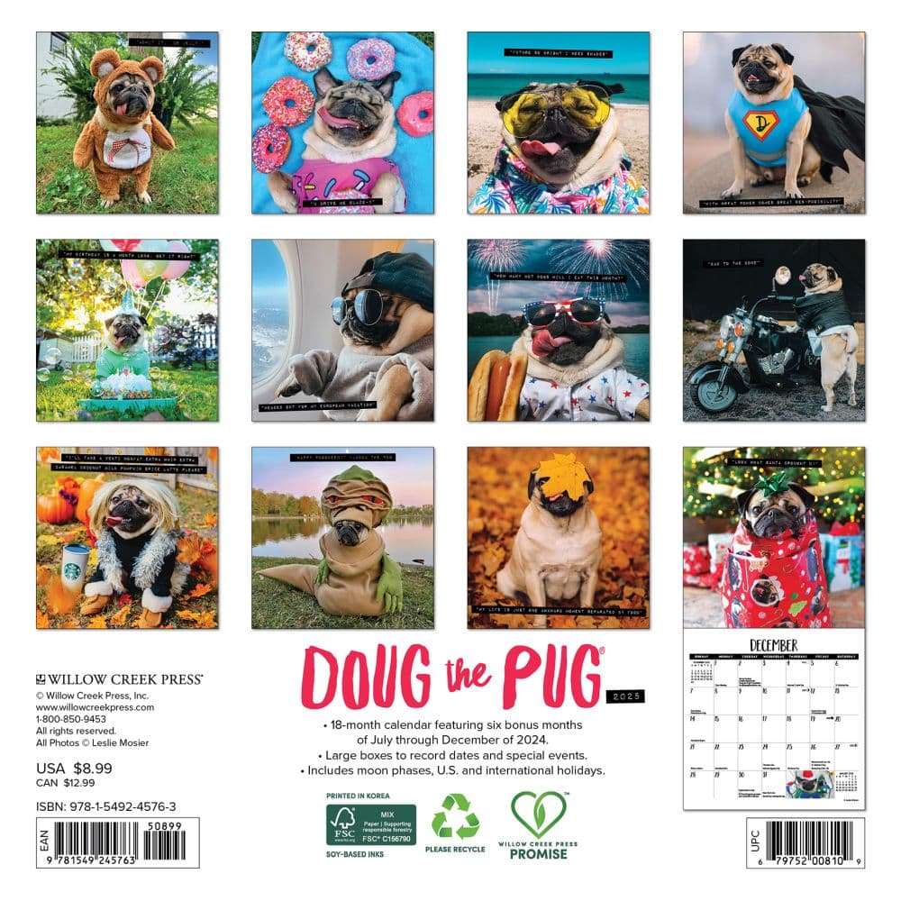 Doug the Pug 2025 Mini Wall Calendar Back Cover