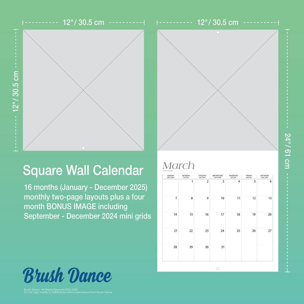 Yoga Silhouettes Brush Dance 2025 Wall Calendar size