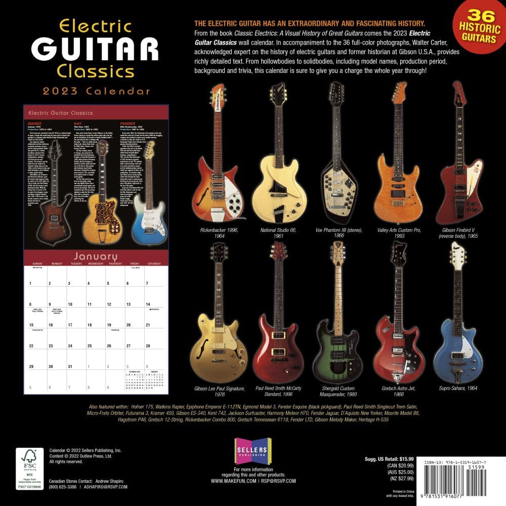 Guitar Electric Classics 2023 Wall Calendar - Calendars.com