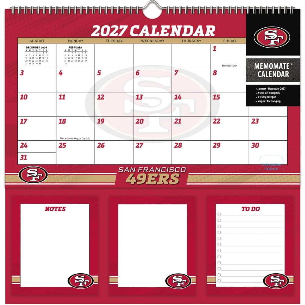 image NFL San Francisco 49ers 2027 Memomate Spiral Wall Calendar