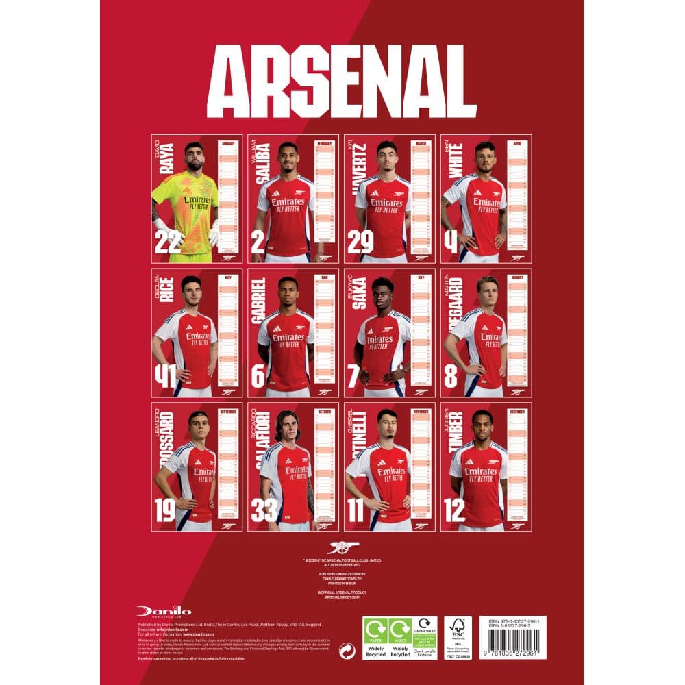 Arsenal FC Poster 2025 Wall Calendar First Alternate Image