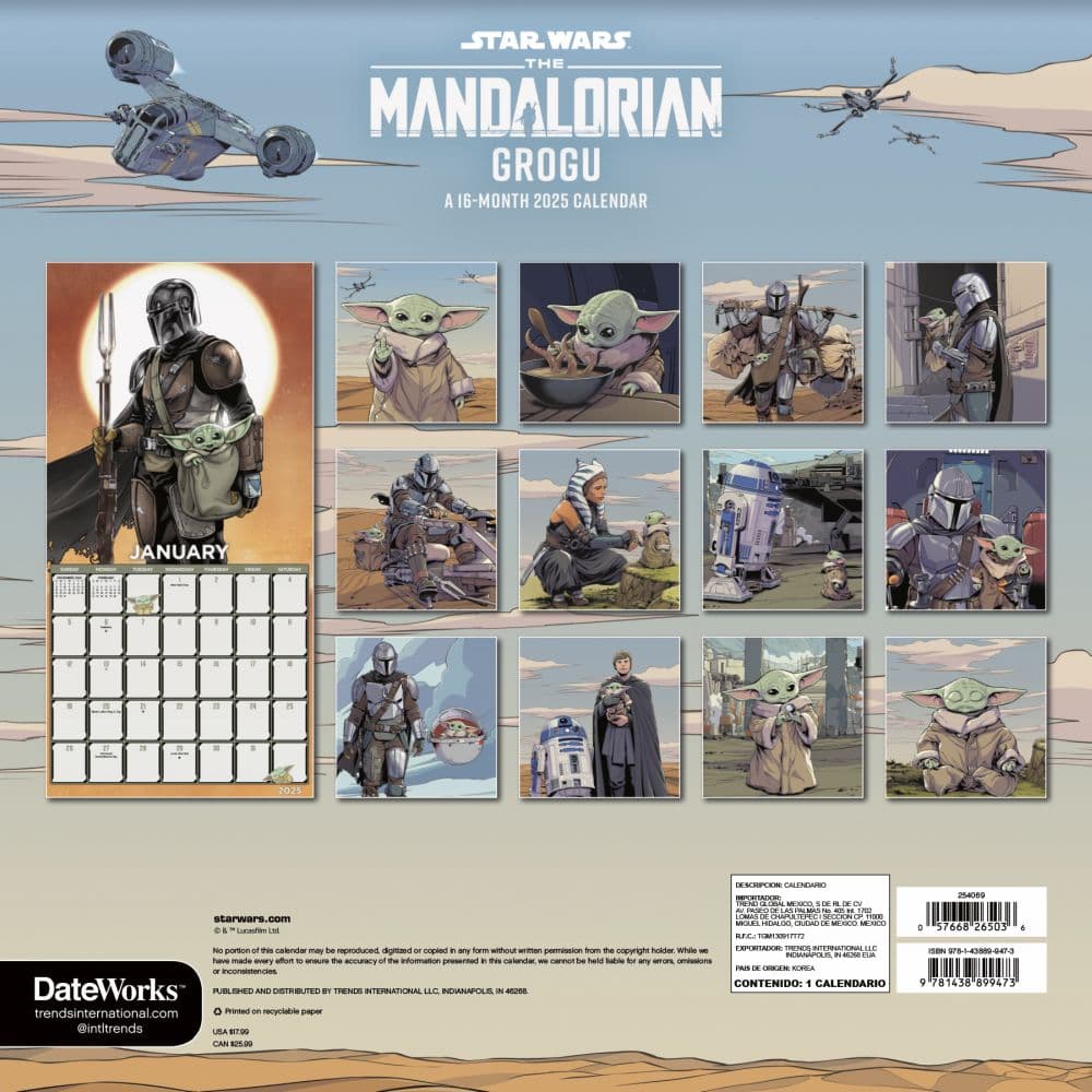 Mandalorian Star Wars 2025 Wall Calendar