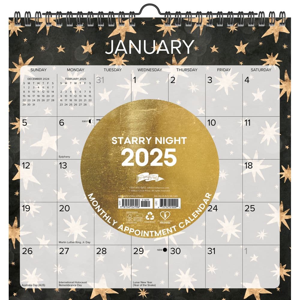 Starry Night Spiral Art 2025 Wall Calendar Main Image