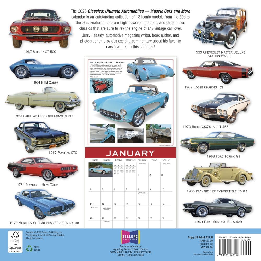 Automobiles Ultimate Classics 2026 Wall Calendar First Alternate Image