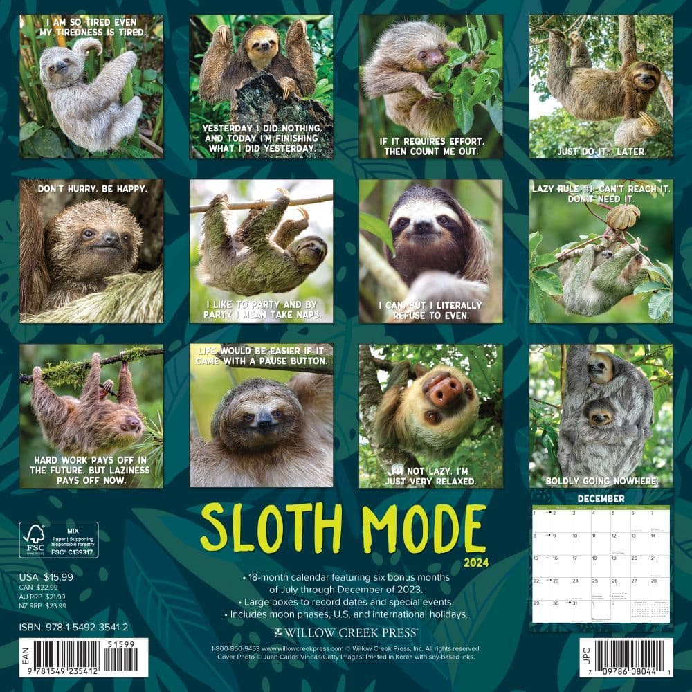 Sloth Mode 2024 Wall Calendar