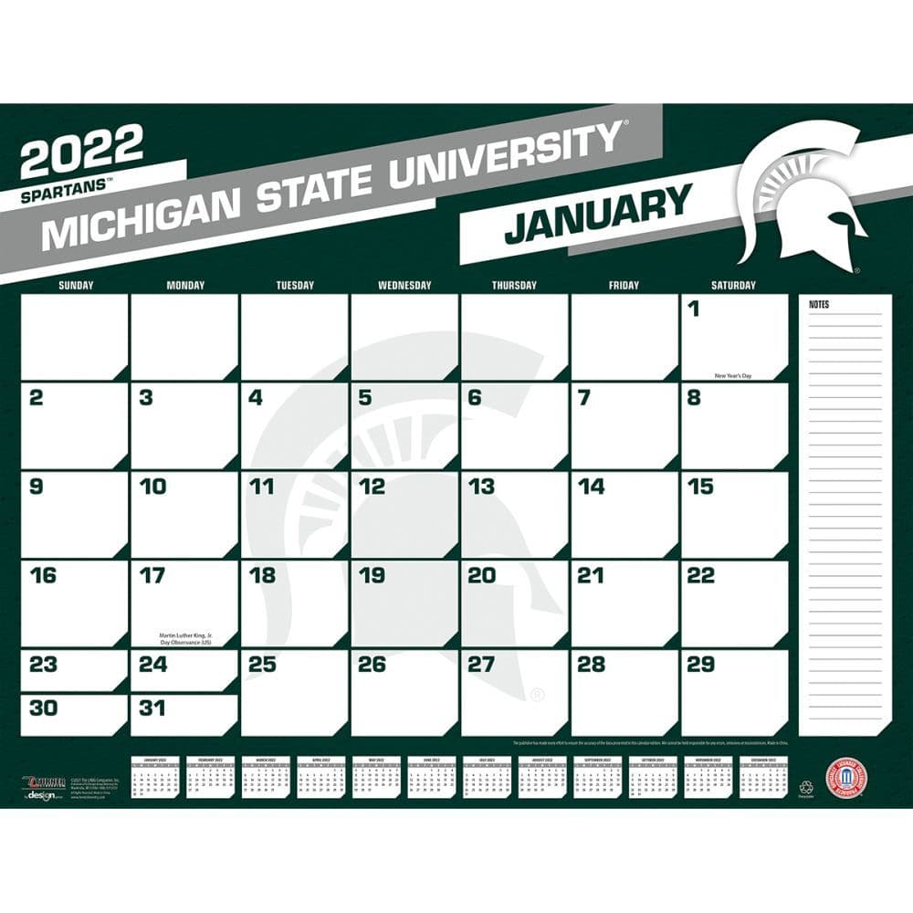 Michigan State Calendar 2022 Michigan State Spartans 2022 Desk Pad Calendar - Calendars.com