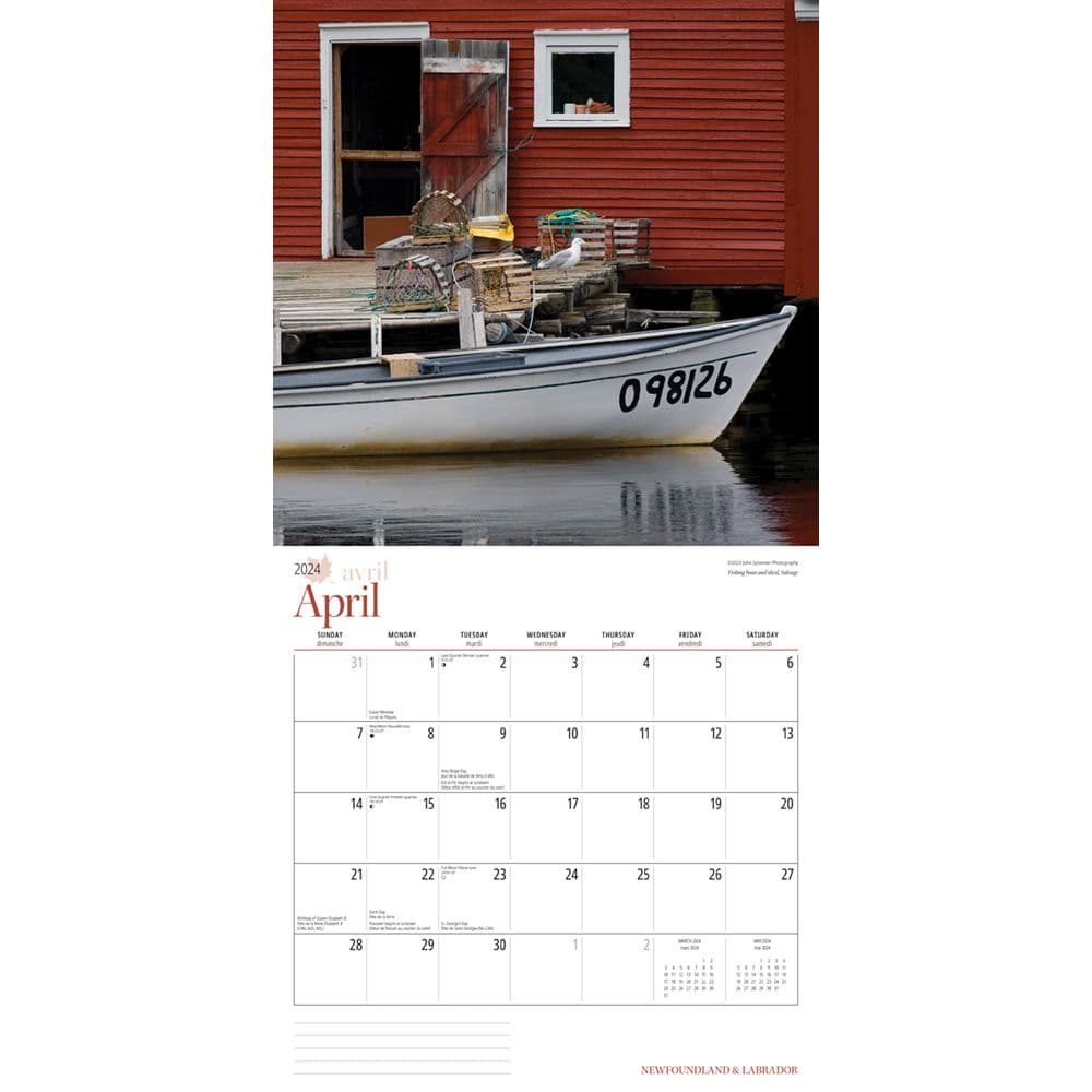 Newfoundland and Labrador 2024 Wall Calendar April