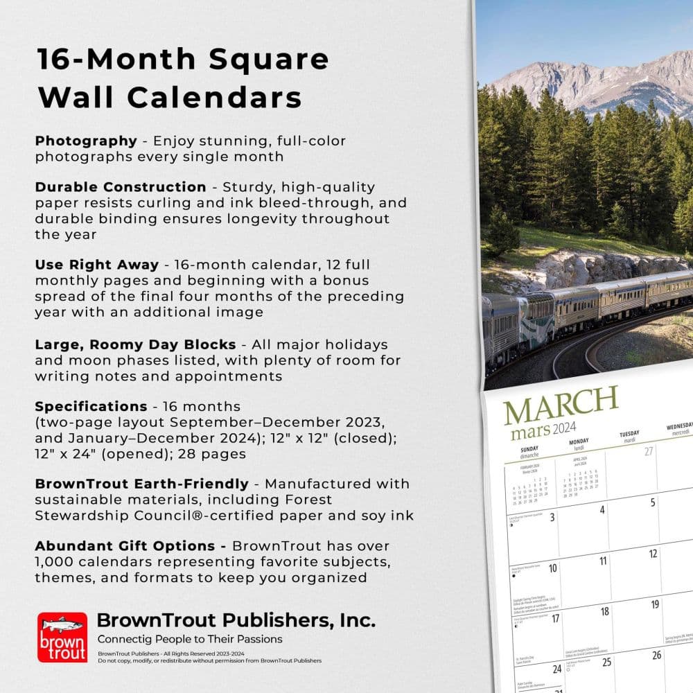 Trains Canadian 2024 Wall Calendar info