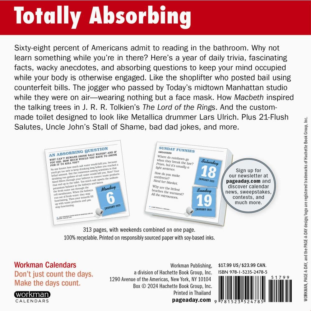 Bathroom Reader 2025 Desk Calendar