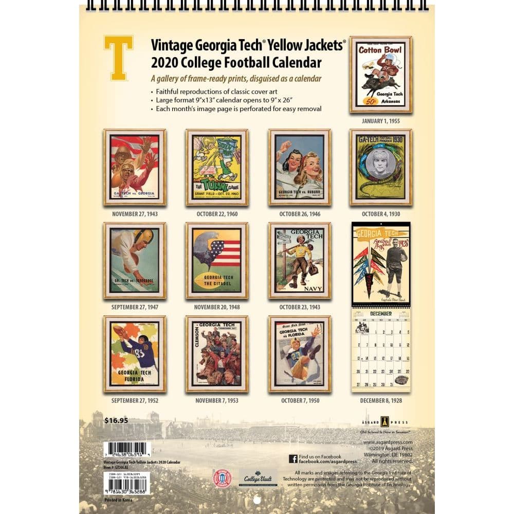 Gatech Fall 2023 Calendar Georgia Tech Vintage Football Wall Calendar - Calendars.com